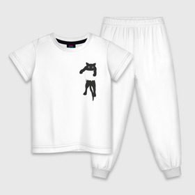 Детская пижама хлопок с принтом Кися в кармане в Петрозаводске, 100% хлопок |  брюки и футболка прямого кроя, без карманов, на брюках мягкая резинка на поясе и по низу штанин
 | Тематика изображения на принте: cat | арт | животные | карман | кися | кот | кот в кармане | котенок | коты | кошка