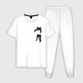 Мужская пижама хлопок с принтом Кися в кармане в Петрозаводске, 100% хлопок | брюки и футболка прямого кроя, без карманов, на брюках мягкая резинка на поясе и по низу штанин
 | Тематика изображения на принте: cat | арт | животные | карман | кися | кот | кот в кармане | котенок | коты | кошка