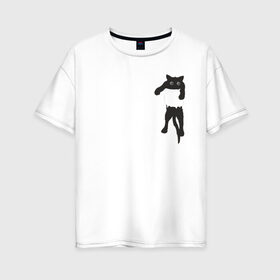 Женская футболка хлопок Oversize с принтом Кися в кармане в Петрозаводске, 100% хлопок | свободный крой, круглый ворот, спущенный рукав, длина до линии бедер
 | Тематика изображения на принте: cat | арт | животные | карман | кися | кот | кот в кармане | котенок | коты | кошка