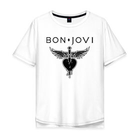 Мужская футболка хлопок Oversize с принтом Bon Jovi в Петрозаводске, 100% хлопок | свободный крой, круглый ворот, “спинка” длиннее передней части | Тематика изображения на принте: bon jovi | альбом | арена | бон | бон джови | глэм | группа | джови | джон | метал | музыка | надпись | песни | поп | попрок | рок | рокер | смайл | солист | софт | стена | хард | хеви | хевиметал