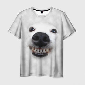 Мужская футболка 3D с принтом Собака - улыбака в Петрозаводске, 100% полиэфир | прямой крой, круглый вырез горловины, длина до линии бедер | Тематика изображения на принте: животные | зубы | мордочка | пес | прикол | смешная | собака | улыбака | улыбка | щенок | юмор