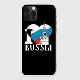 Чехол для iPhone 12 Pro с принтом Я люблю Россию в Петрозаводске, силикон | область печати: задняя сторона чехла, без боковых панелей | black | blue | clock | flag | heart | homeland | kremlin | moscow | patriot | patriotism | red | red square | russia | slogan | text | tower | white | башня | белый | красная площадь | красный | кремль | лозунг | москва | патриот | патриотизм | родина | р