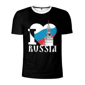Мужская футболка 3D спортивная с принтом Я люблю Россию в Петрозаводске, 100% полиэстер с улучшенными характеристиками | приталенный силуэт, круглая горловина, широкие плечи, сужается к линии бедра | Тематика изображения на принте: black | blue | clock | flag | heart | homeland | kremlin | moscow | patriot | patriotism | red | red square | russia | slogan | text | tower | white | башня | белый | красная площадь | красный | кремль | лозунг | москва | патриот | патриотизм | родина | р