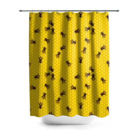 Штора 3D для ванной с принтом Пчелы в сотах в Петрозаводске, 100% полиэстер | плотность материала — 100 г/м2. Стандартный размер — 146 см х 180 см. По верхнему краю — пластиковые люверсы для креплений. В комплекте 10 пластиковых колец | bee | beehive | brown | bug | honey | honeycomb | insect | toiler | yellow | букашка | желтый | коричневый | мёд | насекомое | пчела | соты | труженик | улей