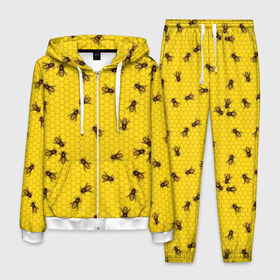 Мужской костюм 3D с принтом Пчелы в сотах в Петрозаводске, 100% полиэстер | Манжеты и пояс оформлены тканевой резинкой, двухслойный капюшон со шнурком для регулировки, карманы спереди | bee | beehive | brown | bug | honey | honeycomb | insect | toiler | yellow | букашка | желтый | коричневый | мёд | насекомое | пчела | соты | труженик | улей