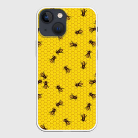 Чехол для iPhone 13 mini с принтом Пчелы в сотах в Петрозаводске,  |  | bee | beehive | brown | bug | honey | honeycomb | insect | toiler | yellow | букашка | желтый | коричневый | мёд | насекомое | пчела | соты | труженик | улей