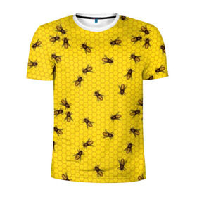 Мужская футболка 3D спортивная с принтом Пчелы в сотах в Петрозаводске, 100% полиэстер с улучшенными характеристиками | приталенный силуэт, круглая горловина, широкие плечи, сужается к линии бедра | Тематика изображения на принте: bee | beehive | brown | bug | honey | honeycomb | insect | toiler | yellow | букашка | желтый | коричневый | мёд | насекомое | пчела | соты | труженик | улей