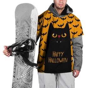 Накидка на куртку 3D с принтом Happy Halloween в Петрозаводске, 100% полиэстер |  | autumn | bat | black | cat | eyes | fangs | halloween | holiday | horror | horrors | mouse | yellow | глаза | желтый | жуть | клыки | кот | летучая | мышь | осень | праздник | ужасы | хэллоуин | черный