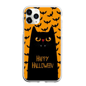 Чехол для iPhone 11 Pro Max матовый с принтом Happy Halloween в Петрозаводске, Силикон |  | autumn | bat | black | cat | eyes | fangs | halloween | holiday | horror | horrors | mouse | yellow | глаза | желтый | жуть | клыки | кот | летучая | мышь | осень | праздник | ужасы | хэллоуин | черный