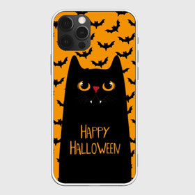 Чехол для iPhone 12 Pro Max с принтом Happy Halloween в Петрозаводске, Силикон |  | autumn | bat | black | cat | eyes | fangs | halloween | holiday | horror | horrors | mouse | yellow | глаза | желтый | жуть | клыки | кот | летучая | мышь | осень | праздник | ужасы | хэллоуин | черный