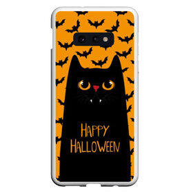 Чехол для Samsung S10E с принтом Happy Halloween в Петрозаводске, Силикон | Область печати: задняя сторона чехла, без боковых панелей | Тематика изображения на принте: autumn | bat | black | cat | eyes | fangs | halloween | holiday | horror | horrors | mouse | yellow | глаза | желтый | жуть | клыки | кот | летучая | мышь | осень | праздник | ужасы | хэллоуин | черный