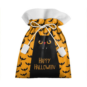 Подарочный 3D мешок с принтом Happy Halloween в Петрозаводске, 100% полиэстер | Размер: 29*39 см | autumn | bat | black | cat | eyes | fangs | halloween | holiday | horror | horrors | mouse | yellow | глаза | желтый | жуть | клыки | кот | летучая | мышь | осень | праздник | ужасы | хэллоуин | черный