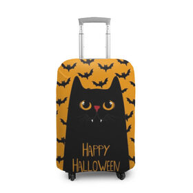 Чехол для чемодана 3D с принтом Happy Halloween в Петрозаводске, 86% полиэфир, 14% спандекс | двустороннее нанесение принта, прорези для ручек и колес | autumn | bat | black | cat | eyes | fangs | halloween | holiday | horror | horrors | mouse | yellow | глаза | желтый | жуть | клыки | кот | летучая | мышь | осень | праздник | ужасы | хэллоуин | черный