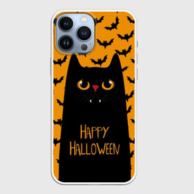 Чехол для iPhone 13 Pro Max с принтом Happy Halloween в Петрозаводске,  |  | autumn | bat | black | cat | eyes | fangs | halloween | holiday | horror | horrors | mouse | yellow | глаза | желтый | жуть | клыки | кот | летучая | мышь | осень | праздник | ужасы | хэллоуин | черный