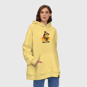 Худи SuperOversize хлопок с принтом This Is Fine в Петрозаводске, 70% хлопок, 30% полиэстер, мягкий начес внутри | карман-кенгуру, эластичная резинка на манжетах и по нижней кромке, двухслойный капюшон
 | взгляд | все в порядке | мем | мемасик | надпись | неловкость | огонище | огонь | пес | пожар | порядок | собака | щенок | я в порядке