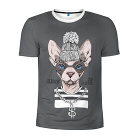 Мужская футболка 3D спортивная с принтом Криминальный кот в Петрозаводске, 100% полиэстер с улучшенными характеристиками | приталенный силуэт, круглая горловина, широкие плечи, сужается к линии бедра | Тематика изображения на принте: breed | cat | chain | cool | decoration | dollar | gangster | hat | kitty | kote | logan | money | motto | pendant | rebel | rebellion | sphinx | text | бандит | бунтарь | девиз | деньги | доллар | киса | кот | котик | котэ | круто | кулон | логан | мяте 