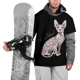Накидка на куртку 3D с принтом I Love Sphynx! в Петрозаводске, 100% полиэстер |  | breed | cat | eyes | kitty | look | muzzle | paws | sphinx | tail | взгляд | глаза | киса | котик | котэ | кошка | лапы | любовь | порода | сфинкс | хвост