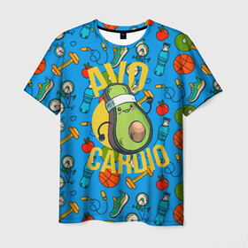 Мужская футболка 3D с принтом Авокардио в Петрозаводске, 100% полиэфир | прямой крой, круглый вырез горловины, длина до линии бедер | авокадо | бег | игра слов | кардио | марафон | спорт | фитнес