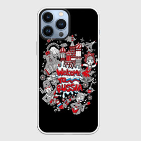 Чехол для iPhone 13 Pro Max с принтом Welcome to Russia в Петрозаводске,  |  | balalaika | bear | black | blue | flag | girl | kremlin | matryoshka | moscow | red | russia | text | white | балалайка | белый | гармонь | девушка | добро | кокошник | красная площадь | красный | кремль | мегаполис | медведь | москва | пожалова