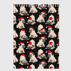Скетчбук с принтом Новогодние мопсы в Петрозаводске, 100% бумага
 | 48 листов, плотность листов — 100 г/м2, плотность картонной обложки — 250 г/м2. Листы скреплены сверху удобной пружинной спиралью | Тематика изображения на принте: black | christmas | cute | dog | funny | hat | new year | pug | puppy | red | snow | white | winter | белый | зима | красный | мило | мопс | новогодний | новый год | пёс | прикольно | рождество | снег | собака | собакен | чёрный | шапка | щенок