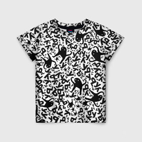 Детская футболка 3D с принтом ЪУЪ в Петрозаводске, 100% гипоаллергенный полиэфир | прямой крой, круглый вырез горловины, длина до линии бедер, чуть спущенное плечо, ткань немного тянется | белый | буквы | кот | кошка | мем | паттерн | узор | уъу | черный