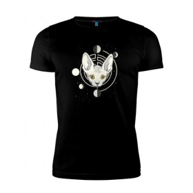 Мужская футболка премиум с принтом Кот с Лунами в Петрозаводске, 92% хлопок, 8% лайкра | приталенный силуэт, круглый вырез ворота, длина до линии бедра, короткий рукав | астрология | астрономия | космос | кот | котики | коты | луна | луны | сфинкс