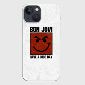 Чехол для iPhone 13 mini с принтом Have a nice day в Петрозаводске,  |  | Тематика изображения на принте: bon jovi | альбом | арена | бон | бон джови | глэм | группа | джови | джон | метал | музыка | надпись | песни | поп | попрок | рок | рокер | смайл | солист | софт | стена | хард | хеви | хевиметал