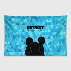 Флаг-баннер с принтом Detroit Become Human в Петрозаводске, 100% полиэстер | размер 67 х 109 см, плотность ткани — 95 г/м2; по краям флага есть четыре люверса для крепления | become human | connor | dbh | dbhpk19 | detroit | detroit city | абстракция | анимация | геометрия | детройт | игра | коннор | надпись | силуэт | стать человеком | текстура | треугольник | треугольники