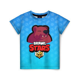 Детская футболка 3D с принтом Bear - BRAWL STARS в Петрозаводске, 100% гипоаллергенный полиэфир | прямой крой, круглый вырез горловины, длина до линии бедер, чуть спущенное плечо, ткань немного тянется | Тематика изображения на принте: bear | brawl | bull | colt | crow | el primo | game | games | leon | moba | online | penny | poco | shelly | spike | star | stars | wanted | брав | бравл | браво | звезда | звезды | игра | игры | моба | онлайн | старс