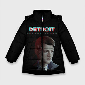 Зимняя куртка для девочек 3D с принтом Detroit Become Human в Петрозаводске, ткань верха — 100% полиэстер; подклад — 100% полиэстер, утеплитель — 100% полиэстер. | длина ниже бедра, удлиненная спинка, воротник стойка и отстегивающийся капюшон. Есть боковые карманы с листочкой на кнопках, утяжки по низу изделия и внутренний карман на молнии. 

Предусмотрены светоотражающий принт на спинке, радужный светоотражающий элемент на пуллере молнии и на резинке для утяжки. | Тематика изображения на принте: become human | connor | dbh | dbhpk19 | detroit | detroit city | glitch | абстракция | геометрия | детройт | игра | коннор | надпись | стать человеком | текстура | треугольник | треугольники