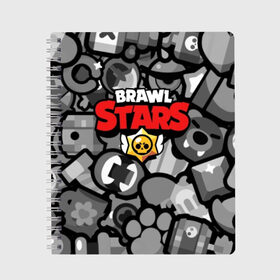 Тетрадь с принтом BRAWL STARS в Петрозаводске, 100% бумага | 48 листов, плотность листов — 60 г/м2, плотность картонной обложки — 250 г/м2. Листы скреплены сбоку удобной пружинной спиралью. Уголки страниц и обложки скругленные. Цвет линий — светло-серый
 | brawl | bull | colt | crow | el primo | game | games | leon | moba | online | penny | poco | shelly | spike | star | stars | wanted | брав | бравл | браво | звезда | звезды | игра | игры | лого | моба | онлайн | старс