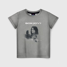 Детская футболка 3D с принтом Bon Jovi в Петрозаводске, 100% гипоаллергенный полиэфир | прямой крой, круглый вырез горловины, длина до линии бедер, чуть спущенное плечо, ткань немного тянется | bon jovi | альбом | арена | бон | бон джови | глэм | группа | джови | джон | метал | музыка | надпись | песни | поп | попрок | рок | рокер | смайл | солист | софт | стена | хард | хеви | хевиметал