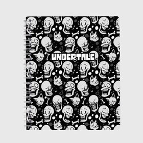 Тетрадь с принтом UNDERTALE в Петрозаводске, 100% бумага | 48 листов, плотность листов — 60 г/м2, плотность картонной обложки — 250 г/м2. Листы скреплены сбоку удобной пружинной спиралью. Уголки страниц и обложки скругленные. Цвет линий — светло-серый
 | game | undertale | азриэль дримурр | альфис | андайн | андертейл | асгор дримурр | добро | дьявол | зло | игра | игры | кости | меттатон | папирус | санс | стрела | ториэль | трезубец | фриск | чара | черный