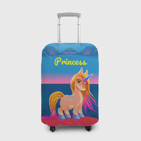 Чехол для чемодана 3D с принтом Милый единорог в Петрозаводске, 86% полиэфир, 14% спандекс | двустороннее нанесение принта, прорези для ручек и колес | pony | грива | девочка | единорог | конь | копыта | красивая | лошадка | лошадь | милая | пони | природа закат | радуга