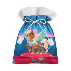 Подарочный 3D мешок с принтом Милый единорог в Петрозаводске, 100% полиэстер | Размер: 29*39 см | Тематика изображения на принте: pony | грива | девочка | единорог | конь | копыта | красивая | лошадка | лошадь | милая | пони | природа закат | радуга