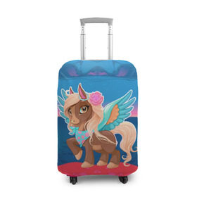 Чехол для чемодана 3D с принтом Милый единорог в Петрозаводске, 86% полиэфир, 14% спандекс | двустороннее нанесение принта, прорези для ручек и колес | pony | грива | девочка | единорог | конь | копыта | красивая | лошадка | лошадь | милая | пони | природа закат | радуга