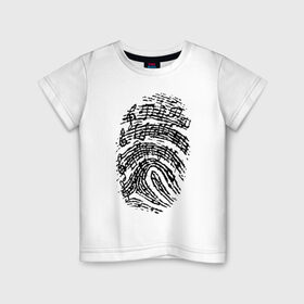 Детская футболка хлопок с принтом Музыкальный отпечаток в Петрозаводске, 100% хлопок | круглый вырез горловины, полуприлегающий силуэт, длина до линии бедер | музыка | музыкальный отпечаток | ноты | отпечаток