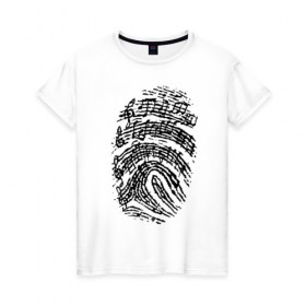 Женская футболка хлопок с принтом Музыкальный отпечаток в Петрозаводске, 100% хлопок | прямой крой, круглый вырез горловины, длина до линии бедер, слегка спущенное плечо | музыка | музыкальный отпечаток | ноты | отпечаток