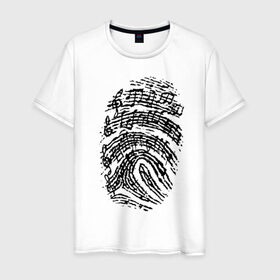 Мужская футболка хлопок с принтом Музыкальный отпечаток в Петрозаводске, 100% хлопок | прямой крой, круглый вырез горловины, длина до линии бедер, слегка спущенное плечо. | Тематика изображения на принте: музыка | музыкальный отпечаток | ноты | отпечаток