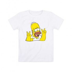 Детская футболка хлопок с принтом Homer Ahegao в Петрозаводске, 100% хлопок | круглый вырез горловины, полуприлегающий силуэт, длина до линии бедер | ahegao | anime | homer | kawaii | manga | simpson | аниме | ахегао | гомер | кавай | манга | симпсон