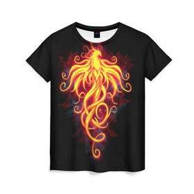 Женская футболка 3D с принтом Огненный Феникс в Петрозаводске, 100% полиэфир ( синтетическое хлопкоподобное полотно) | прямой крой, круглый вырез горловины, длина до линии бедер | огненный феникс
