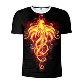Мужская футболка 3D спортивная с принтом Огненный Феникс в Петрозаводске, 100% полиэстер с улучшенными характеристиками | приталенный силуэт, круглая горловина, широкие плечи, сужается к линии бедра | Тематика изображения на принте: огненный феникс