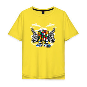 Мужская футболка хлопок Oversize с принтом Кубик Рубика в Петрозаводске, 100% хлопок | свободный крой, круглый ворот, “спинка” длиннее передней части | головоломка | кубик | пистолет | рубика