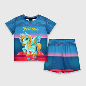Детский костюм с шортами 3D с принтом Милый единорог в Петрозаводске,  |  | pony | грива | девочка | единорог | конь | копыта | красивая | лошадка | лошадь | милая | пони | природа закат | радуга