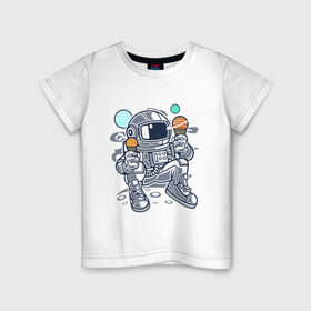 Детская футболка хлопок с принтом Космонавт в Петрозаводске, 100% хлопок | круглый вырез горловины, полуприлегающий силуэт, длина до линии бедер | космонавт | космос | мороженое