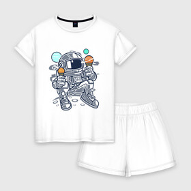 Женская пижама с шортиками хлопок с принтом Космонавт в Петрозаводске, 100% хлопок | футболка прямого кроя, шорты свободные с широкой мягкой резинкой | космонавт | космос | мороженое