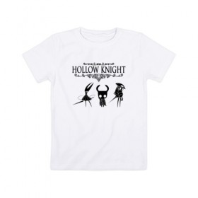 Детская футболка хлопок с принтом HOLLOW KNIGHT в Петрозаводске, 100% хлопок | круглый вырез горловины, полуприлегающий силуэт, длина до линии бедер | game | gamer | hollow knight | logo | team cherry | игры | логотип | первонаж | рыцарь