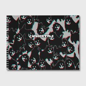 Альбом для рисования с принтом Undertale (Надоедливый пёс) в Петрозаводске, 100% бумага
 | матовая бумага, плотность 200 мг. | Тематика изображения на принте: 3d | glitch | pixel | undertale | андертейл | без глаз | глитч | игра | надоедливая собака | надоедливый пес | надпись | пиксель | пикселя | подземная история | текстура
