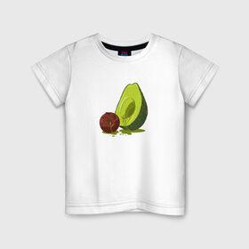 Детская футболка хлопок с принтом Avocado R.I.P. в Петрозаводске, 100% хлопок | круглый вырез горловины, полуприлегающий силуэт, длина до линии бедер | авокадо | арт | веган | вегетарианец | вкусняшка | еда | жиры | зеленый | зож | косточка | милый | овощи | пп | фрукты | юмор