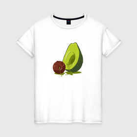 Женская футболка хлопок с принтом Avocado R.I.P. в Петрозаводске, 100% хлопок | прямой крой, круглый вырез горловины, длина до линии бедер, слегка спущенное плечо | авокадо | арт | веган | вегетарианец | вкусняшка | еда | жиры | зеленый | зож | косточка | милый | овощи | пп | фрукты | юмор